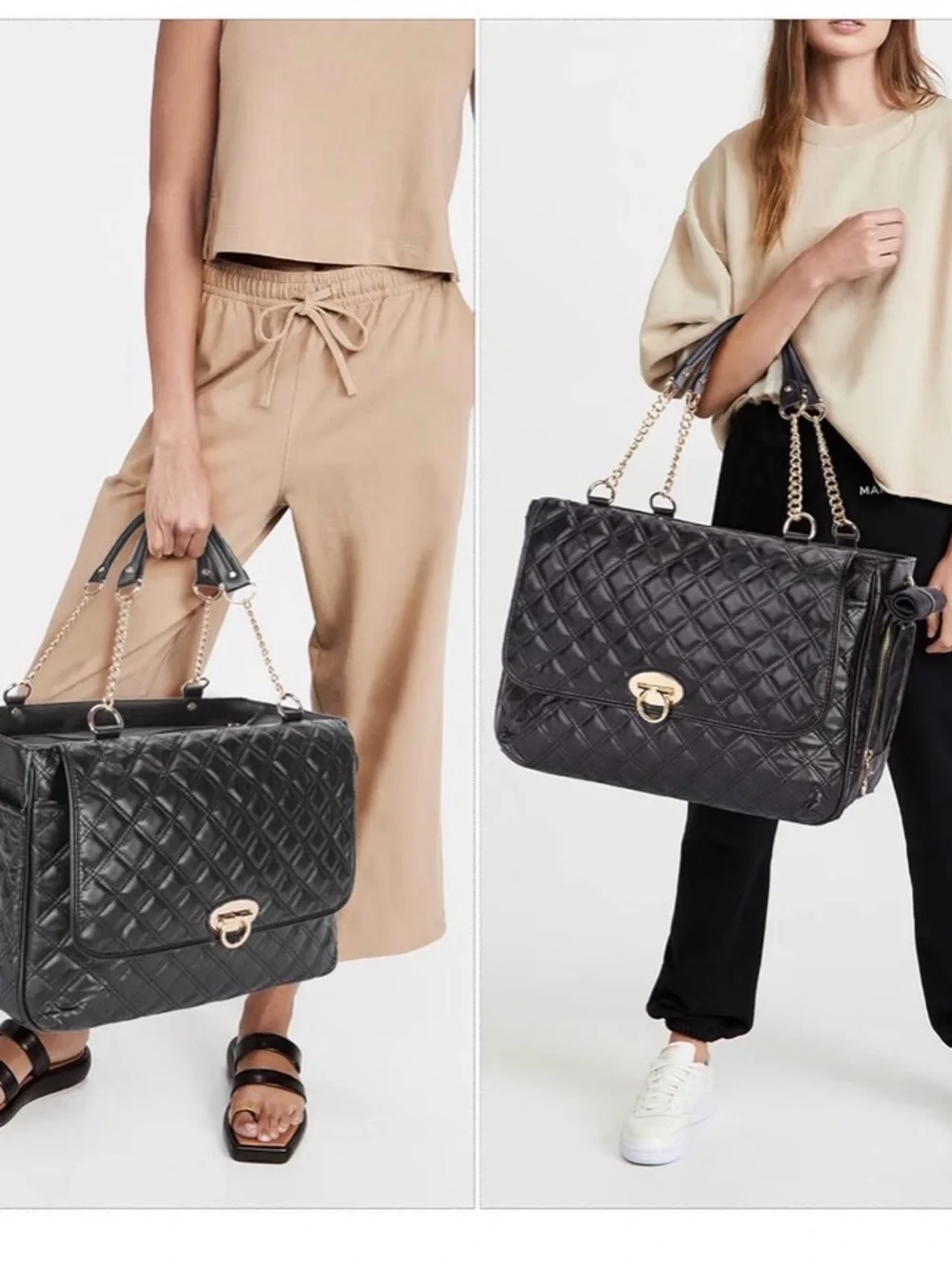 Stylish Quilted Black pet carrier tote bag with Gold Chain Details